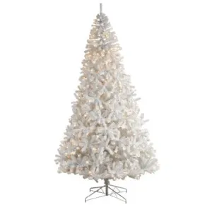 10' White Artificial Christmas Tree with 2200 Bendable Branches and 800 LED Lights