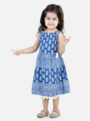 100% Cotton Printed Tier Frock For Girls- Blue