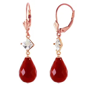 14K Solid Rose Gold Leverback Earrings w/ Rose Topaz & Rubies