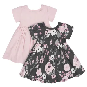 2-Pack Baby Girls Gray Floral Short Sleeve Dresses