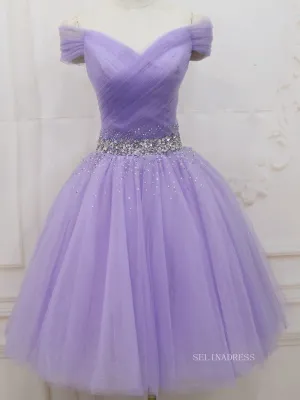 A-line Off-the-shoulder Lilac Cute Homecoming Dress Short Prom Dresses EDS027