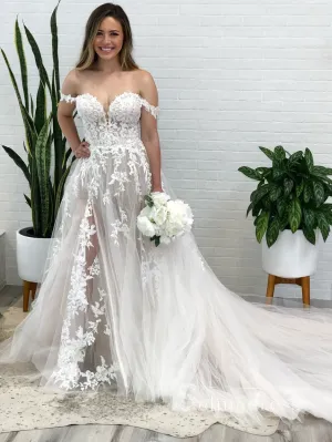 A-line Off-the-shoulder Rustic Wedding Dresses Applique Wedding Gowns CBD038