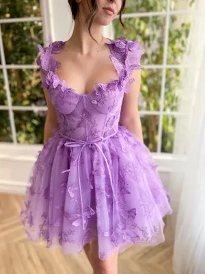 A-line Straps Lilac Short Prom Dress Butterfly Homecoming Dress KTS052