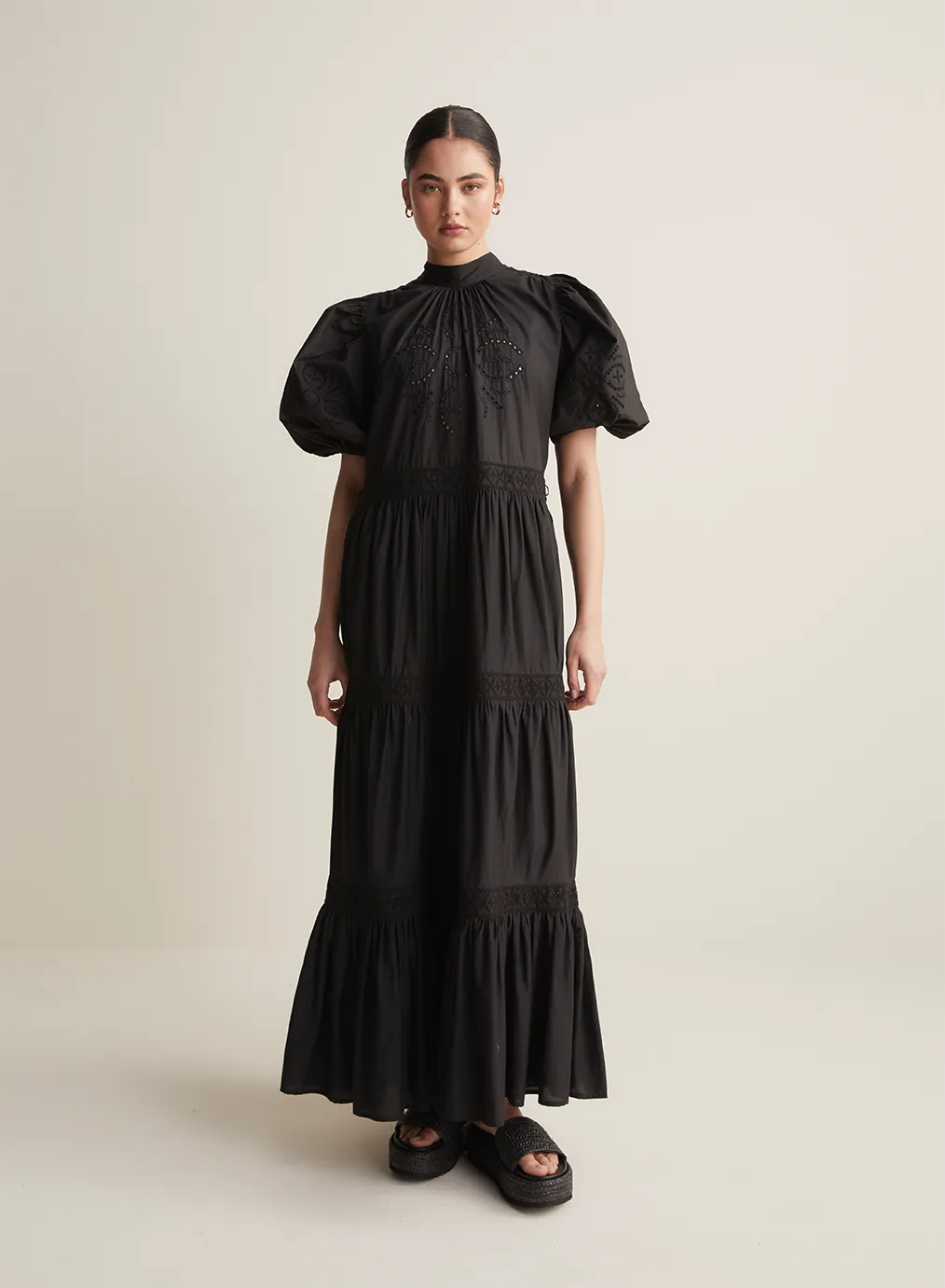 Astrid Silk Cotton Maxi Smock Dress | Black