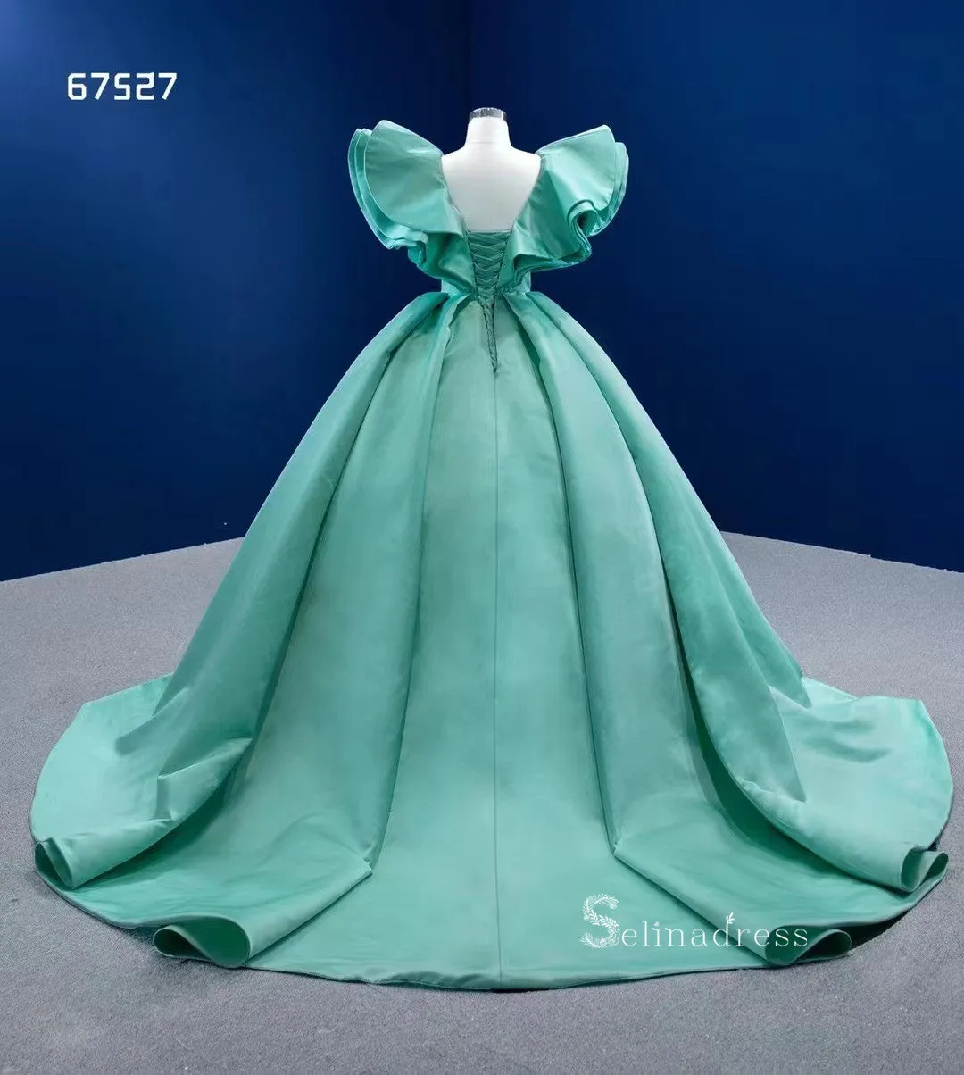 Ball Gown Turquoise Blue Quince Dresses Satin Wedding Dress Sweet 16 Dress RSM67527