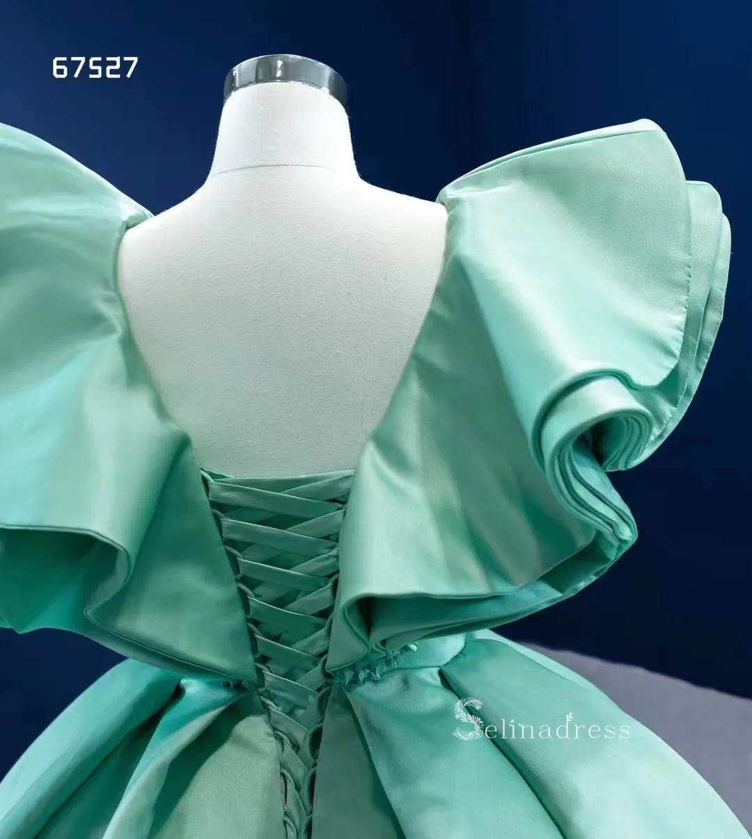 Ball Gown Turquoise Blue Quince Dresses Satin Wedding Dress Sweet 16 Dress RSM67527