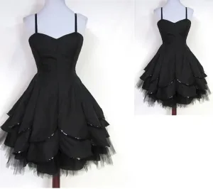 Black Tulle Spaghetti Straps Short Sweet 16 Modest For Teens Homecoming Dresses