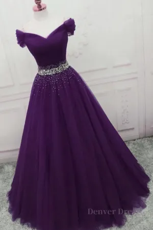 Charming Sequins Off Shoulder Dark Purple Long Prom Dress Off the Shoulder Dark Purple Formal Evening Dress