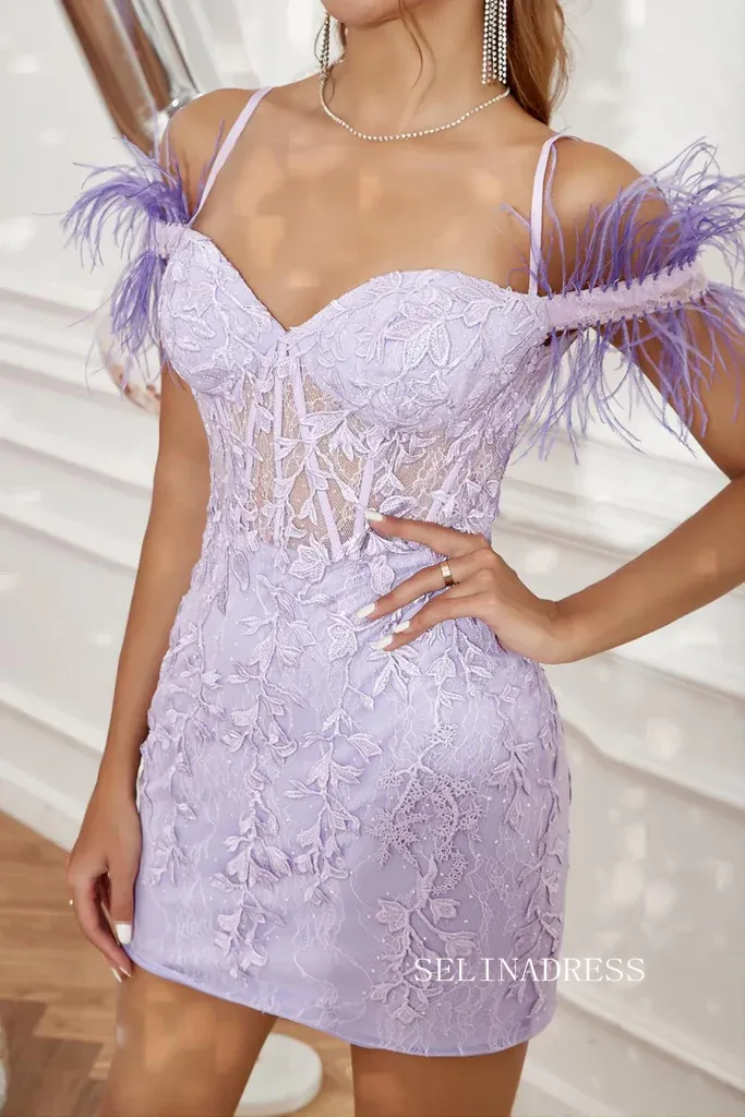 Cheap Lace Applique Short Prom Dress Lilac Homecoming Dress jkw035