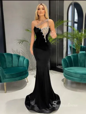 Chic Mermaid Black One Shoulder Long Prom Dresses Gorgeous Evening Dresses MLH1215