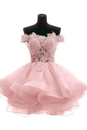 Cute Off Shoulder Pink Elegant 2025 Homecoming Dresses