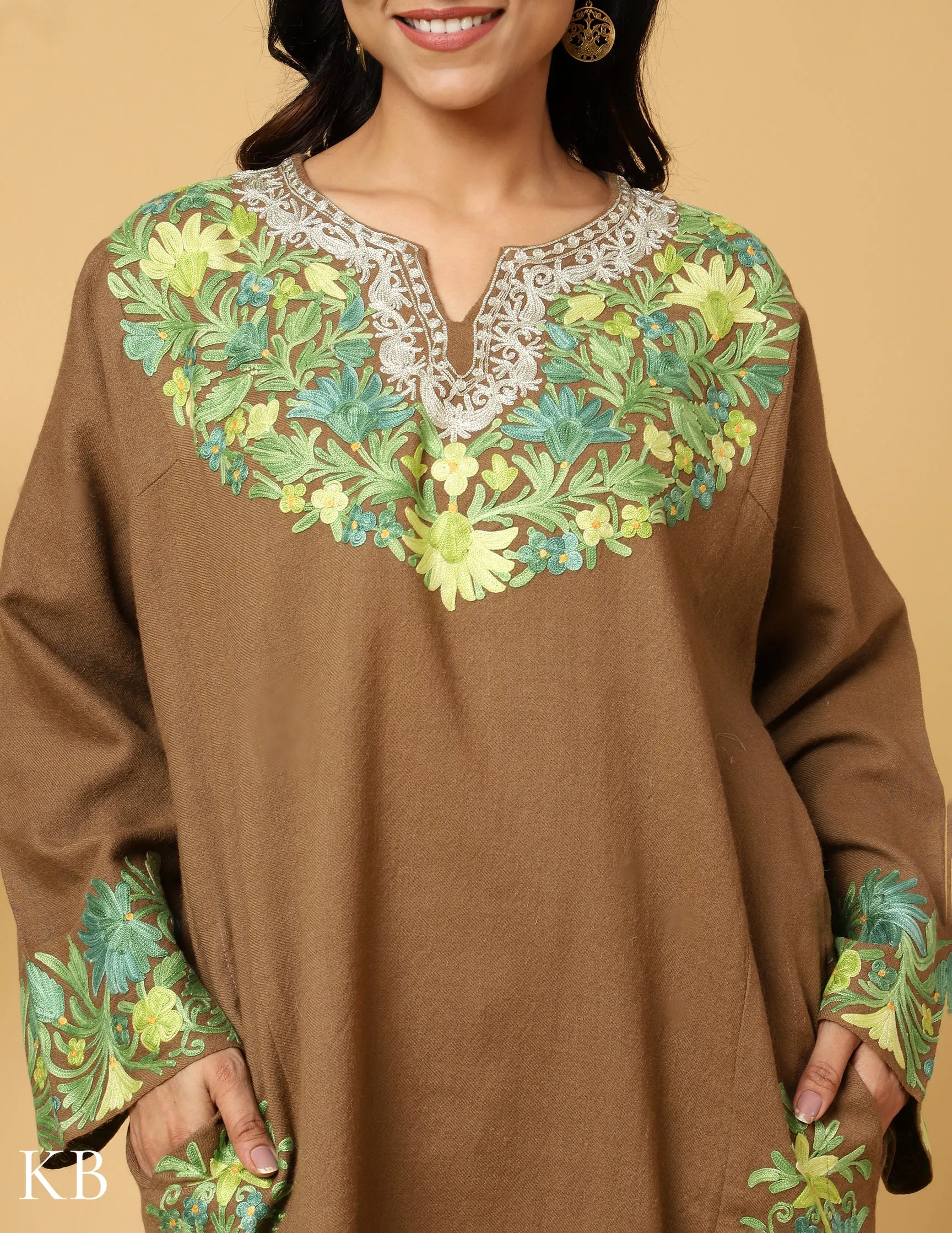 Earthy Elegant Zari Aari Embroidered Pure Wool Phiran