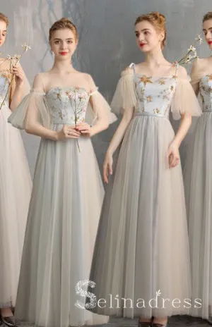 Elegant Champagne Grey Bridesmaid Dresses Cheap Princess Star Sequins Long Wedding Party Dresses BRK012