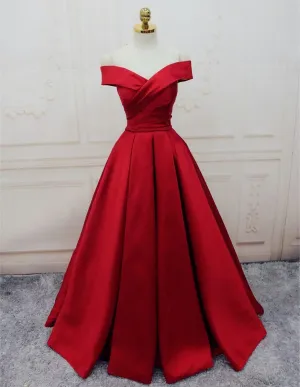 Evening Dresses A Line Princess Prom Dresses Long Party Dresses Off The Shoulder Red Long Satin Party Dress