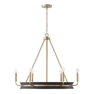 FINN 6-LIGHT CHANDELIER, BLACK STAIN AND MATTE BRASS