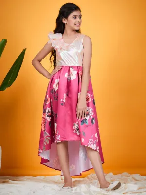 Girls Floral Printed A Line Midi Dress