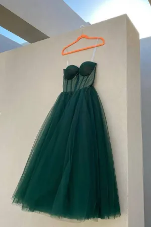 Green Tulle Short Prom Dresses Lovely Spaghetti Straps Evening Dresses