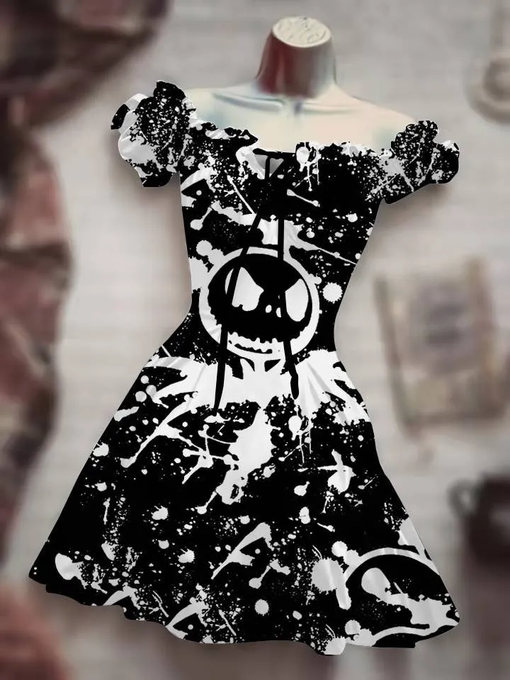 Halloween Nightmare before X-mas Inspired Skull 3D Digital Print Drawstring Dress *12 Styles