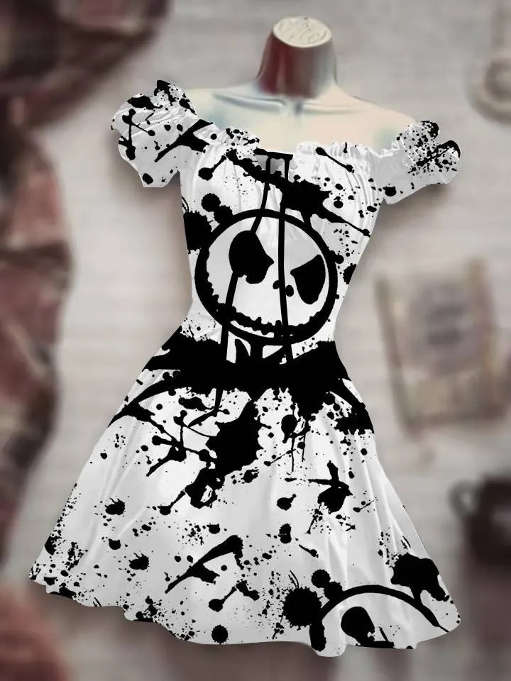 Halloween Nightmare before X-mas Inspired Skull 3D Digital Print Drawstring Dress *12 Styles