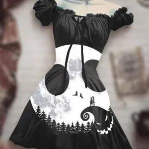 Halloween Nightmare before X-mas Inspired Skull 3D Digital Print Drawstring Dress *12 Styles