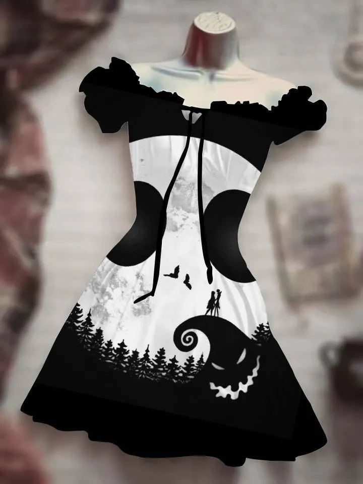 Halloween Nightmare before X-mas Inspired Skull 3D Digital Print Drawstring Dress *12 Styles