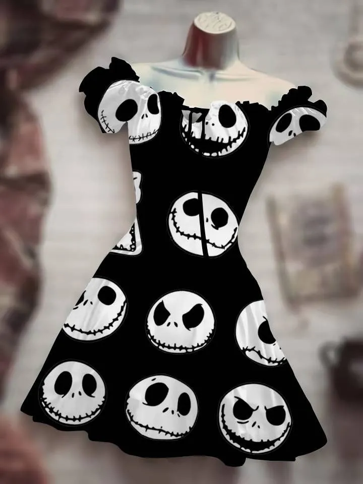 Halloween Nightmare before X-mas Inspired Skull 3D Digital Print Drawstring Dress *12 Styles