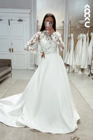 K1977 - Glamorous & Dramatic Long Sleeves A-line Wedding Dress With Applique