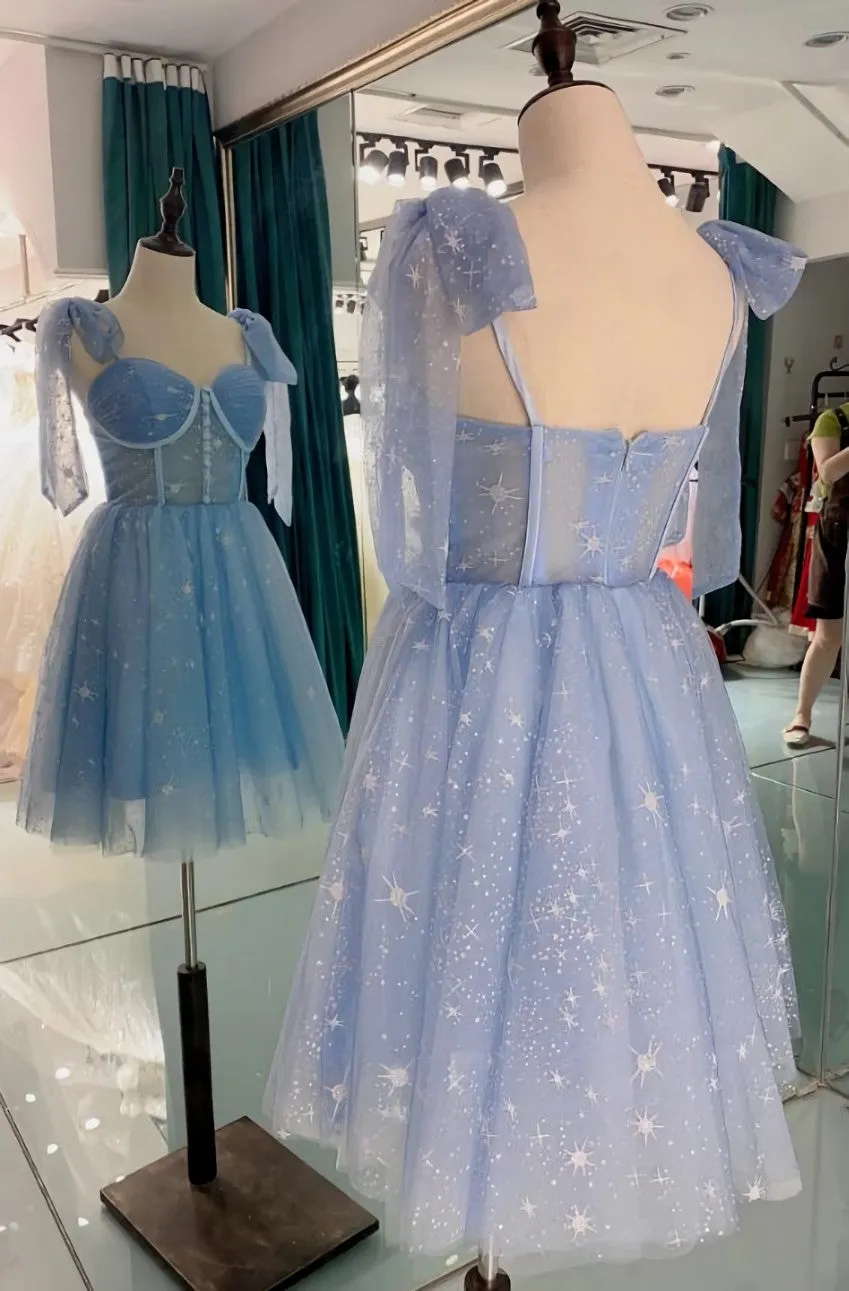 Lovely Blue Short Tulle Homecoming Dress Prom Dresses Blue Evening Dresses