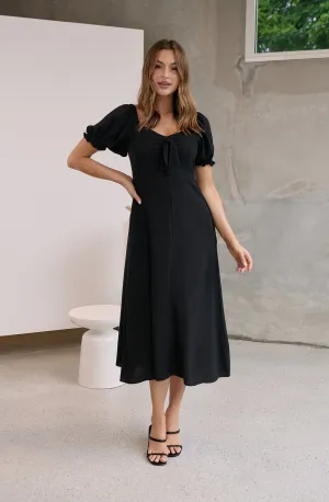 Lulu Tie Front Black Midi Dress