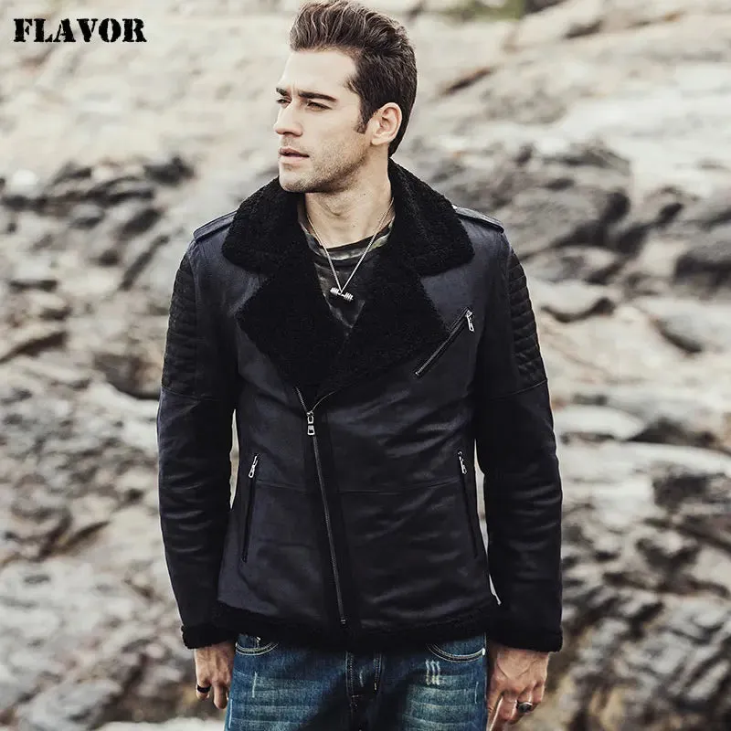 Men's Genuine Leather Jacket with Faux Fur Shearling