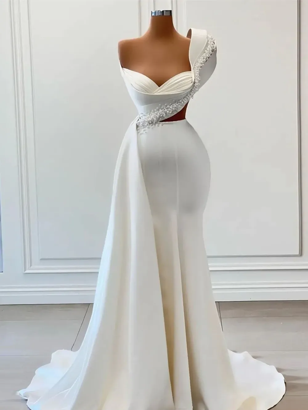 Mermaid One Shoulder African Prom Dress Two Pieces Beaded Long Evening Gowns Formal Dress #POL048