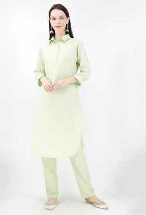 Mint Pure Cotton Pathani Kurta