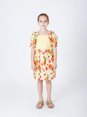 One Friday Yellow Multi Fruit Printed Dress