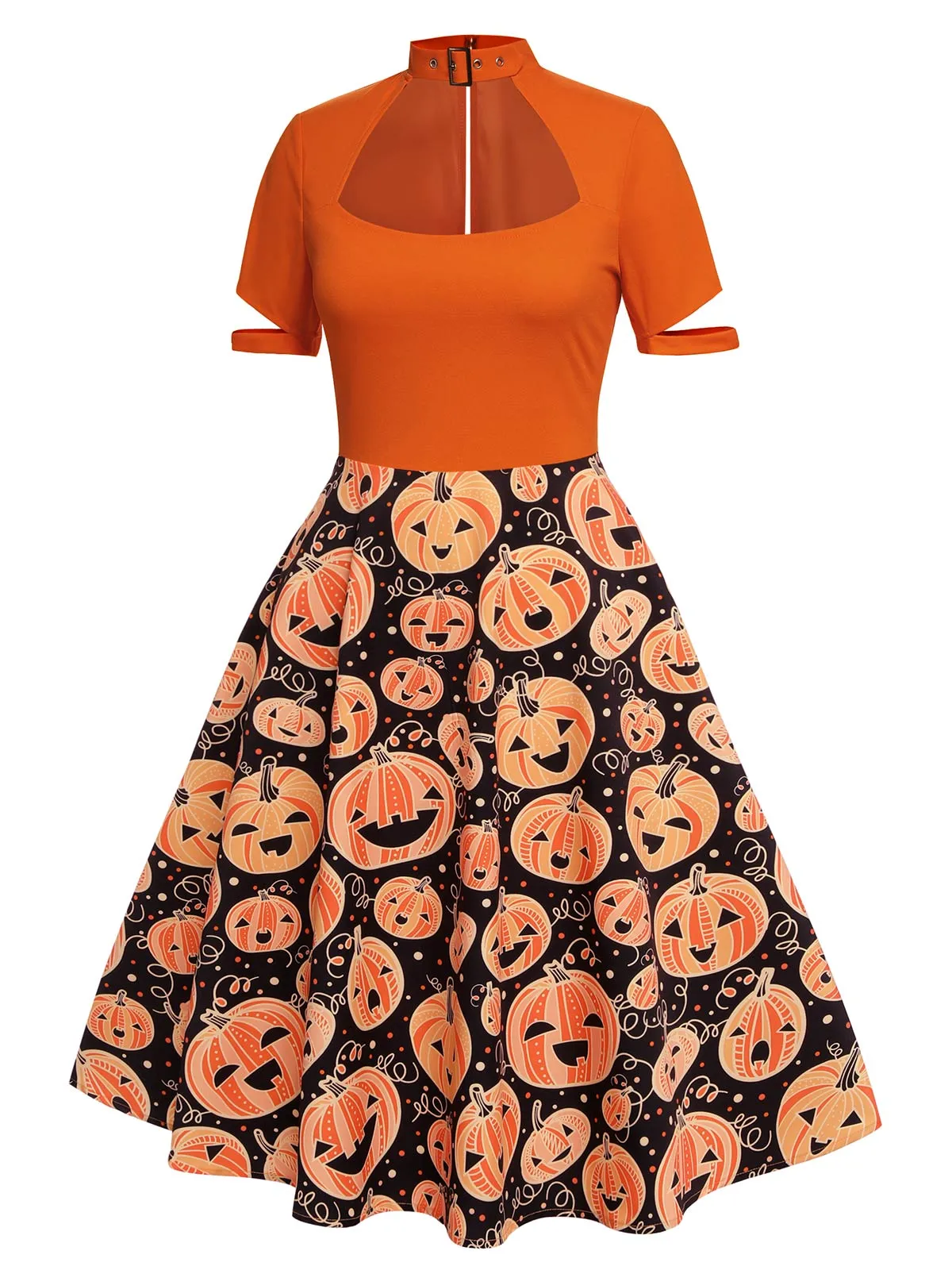 Orange 1950s Halloween Pumpkin Swing Dress