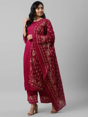 Pink & Golden Solid Dupatta Set