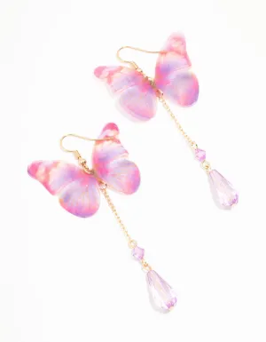 Pink Tie Dye Butterfly Drop Earrings