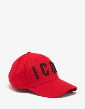 Red Baseball Cap with Black Icon Logo