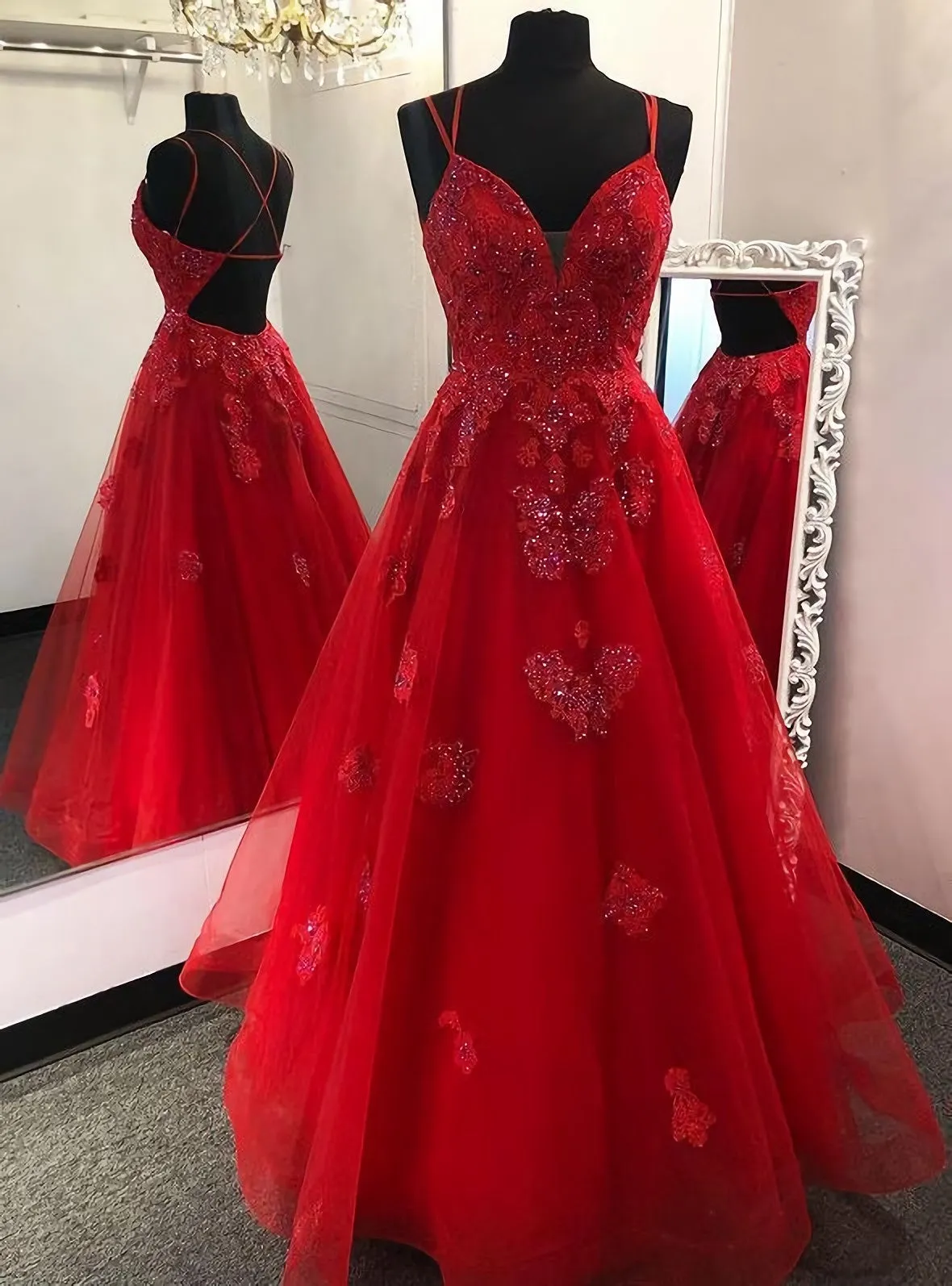 Red Long Prom Dress With Appliques And Beading Evening Dress Pageant Dance Dresses Graduation School Party Gown