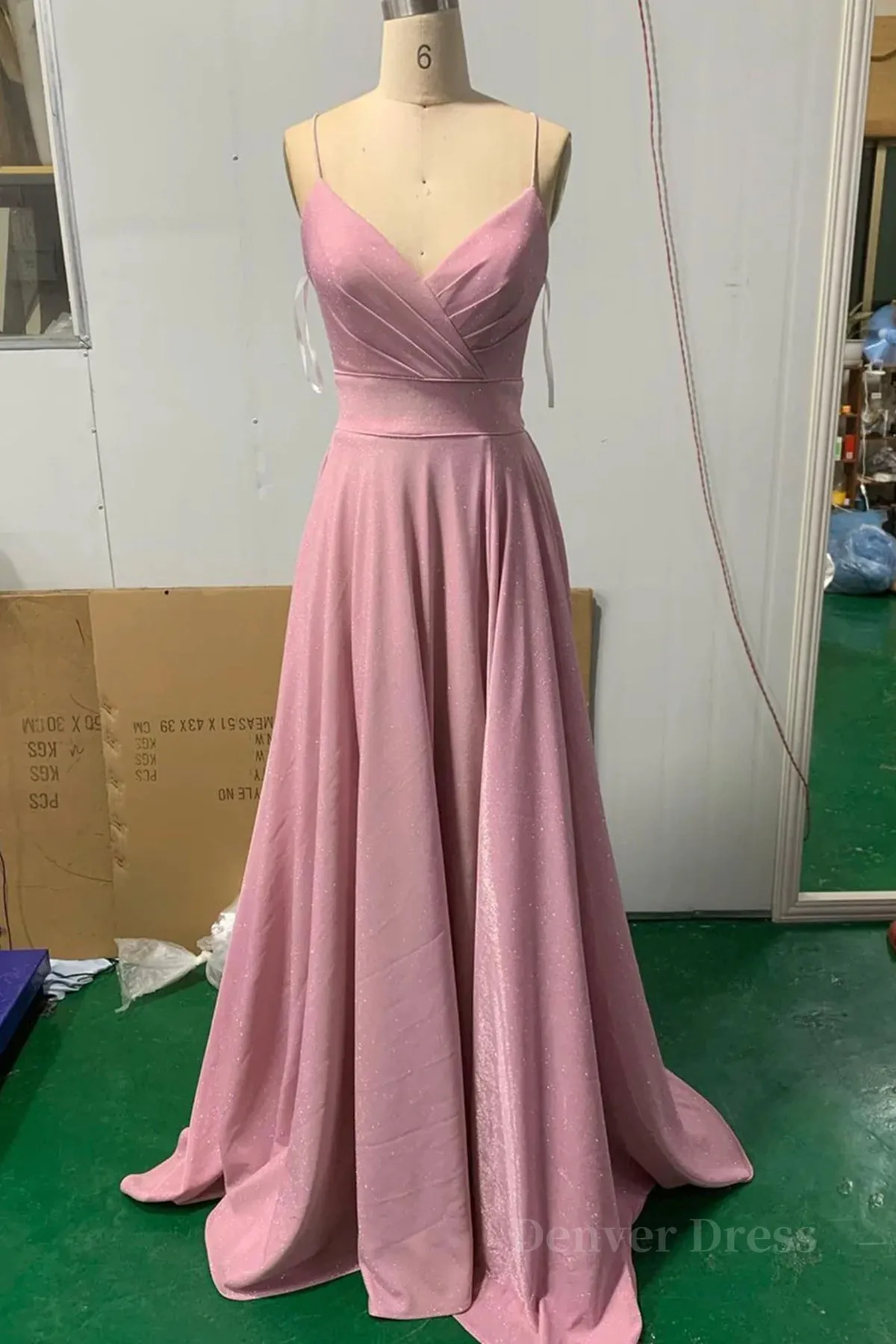 Shiny V Neck Pink Long Prom Dresses Pink V Neck Long Formal Evening Dresses