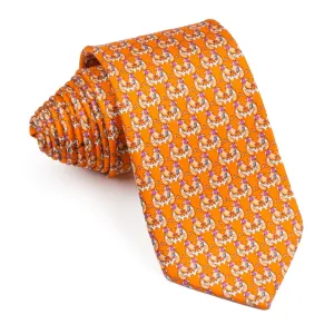 Silk Neck Tie By Renoma Printed Cartoon Dogs On Orange Design 3 1/4 Inch