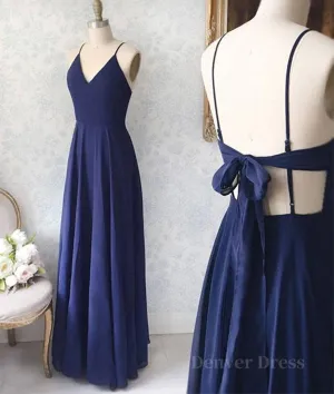 Simple V Neck Backless Blue Long Prom Dresses V Neck Blue Formal Evening Dresses Blue Graduation Dresses