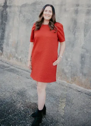 Textured Mini Dress with Rhinestone Neck Detail in Red by Entro