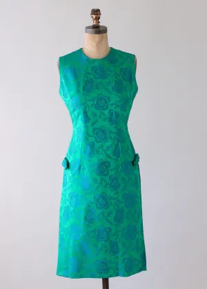 Vintage 1960s Iridescent Green Brocade Party Dress