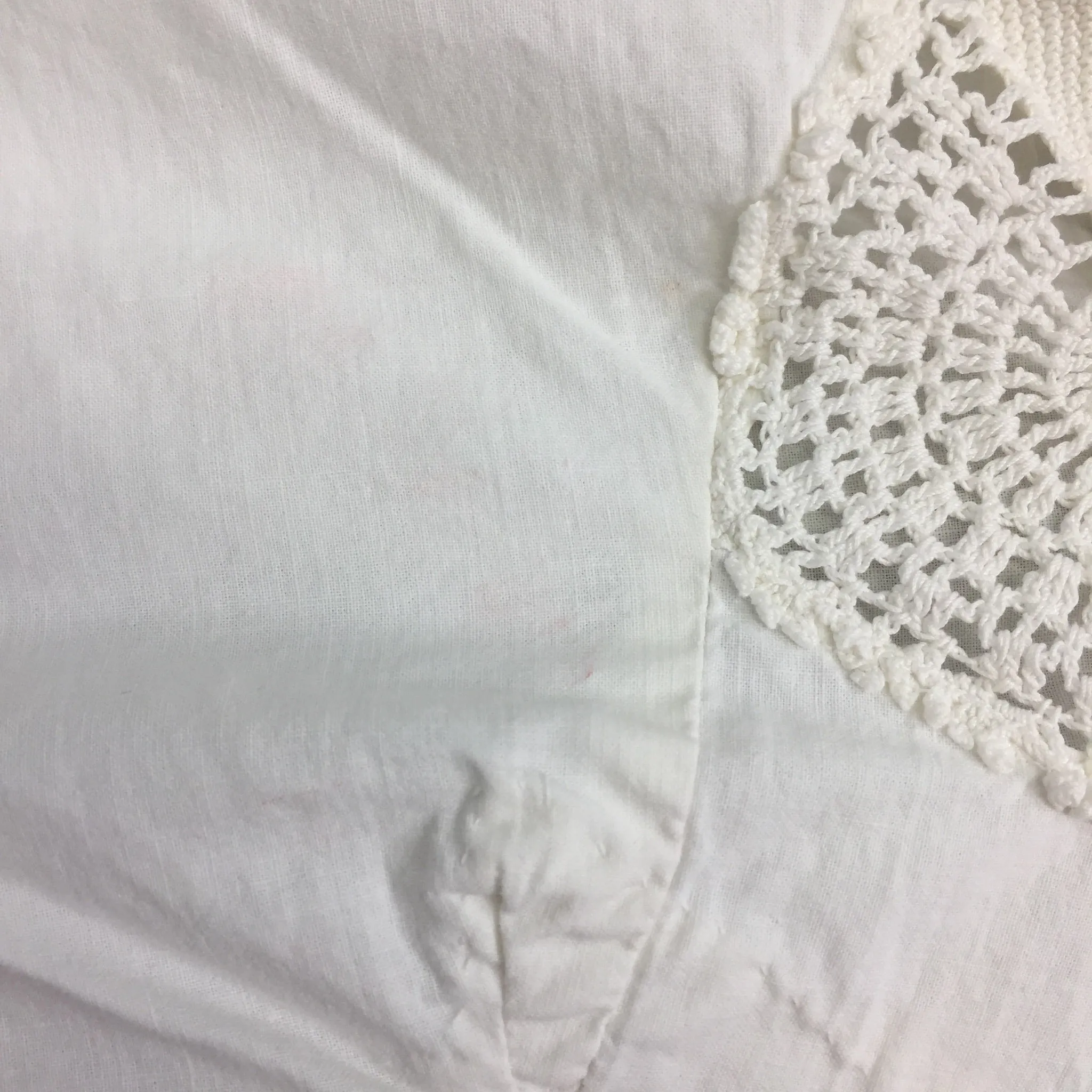 Vintage 70s | White Mexican Hippie Cotton Boho Hippie Crochet Dress | Free Size