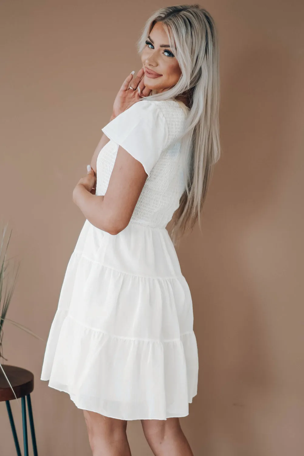 Womens Ruffle Sleeve Layered Mini Dress Smocked Flowy Mini Dress
